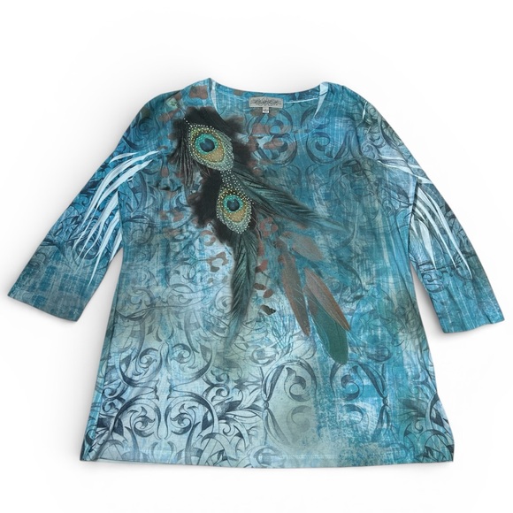 Closet Full Tops - Closet Full Embellished Peacock Blue Tunic Top - Large